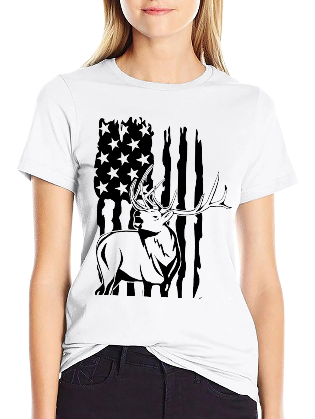 American Flag Elk Graphic T-Shirt