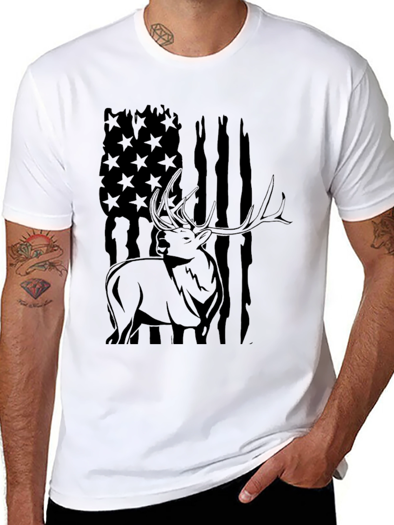 American Flag Elk Graphic T-Shirt