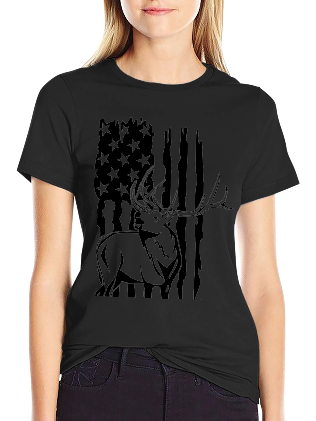 American Flag Elk Graphic T-Shirt