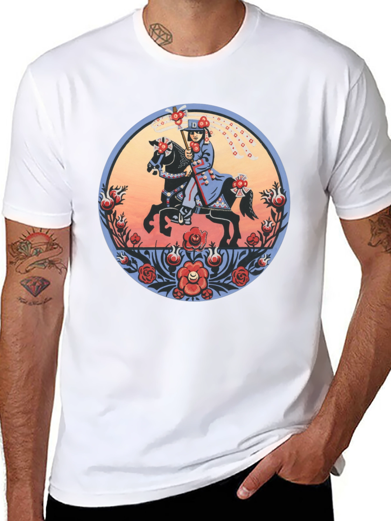 Equestrian Art T-Shirt - Unique Floral Design
