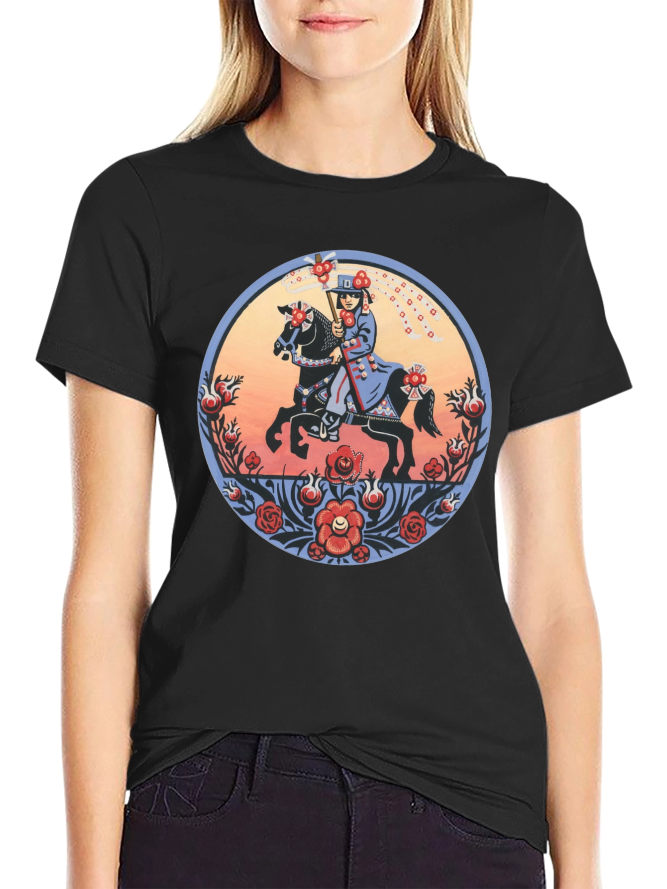 Equestrian Art T-Shirt - Unique Floral Design