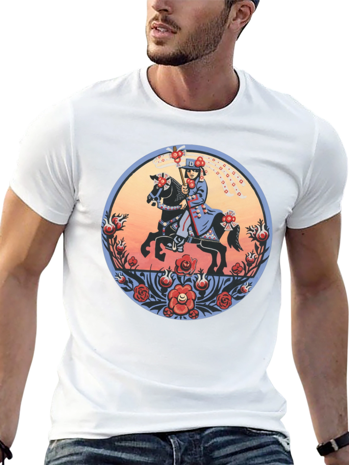 Equestrian Art T-Shirt - Unique Floral Design