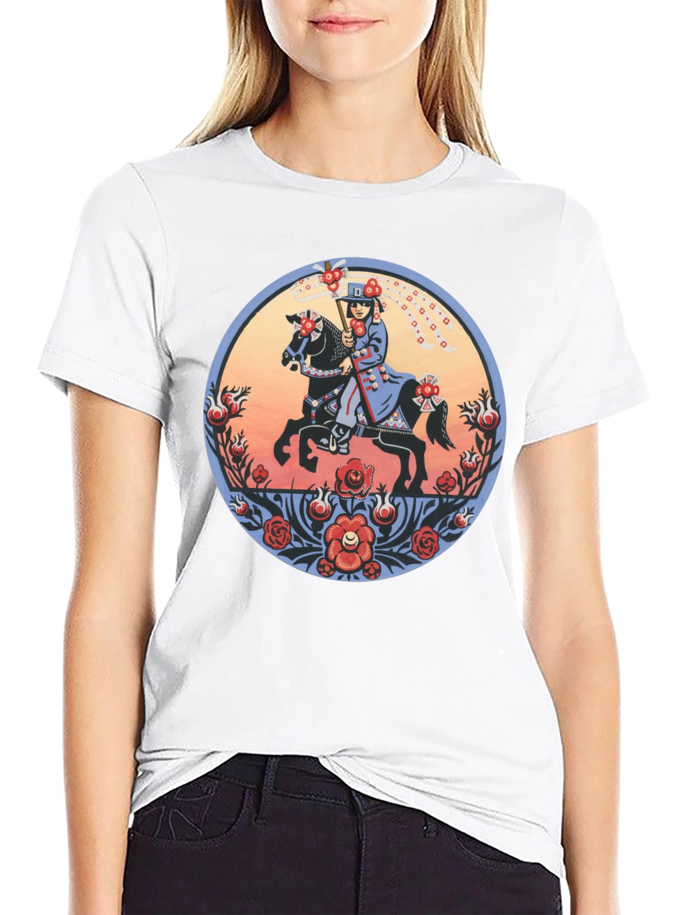 Equestrian Art T-Shirt - Unique Floral Design