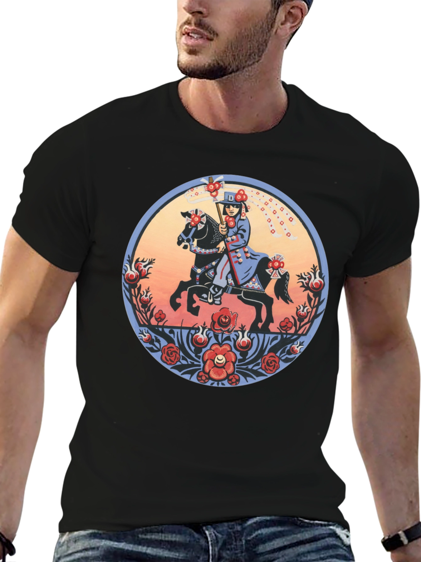 Equestrian Art T-Shirt - Unique Floral Design