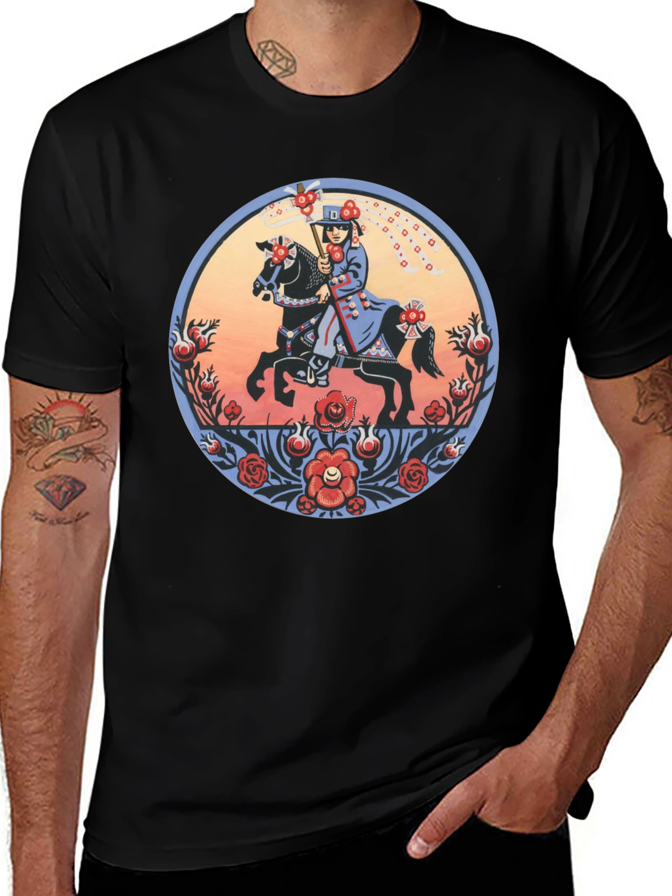Equestrian Art T-Shirt - Unique Floral Design