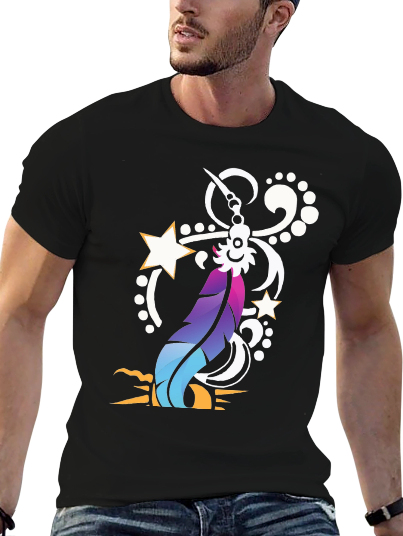 Feather & Star Graphic Tee - Modern Design