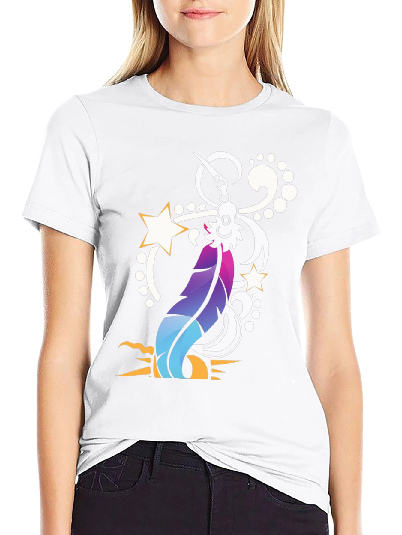 Feather & Star Graphic Tee - Modern Design