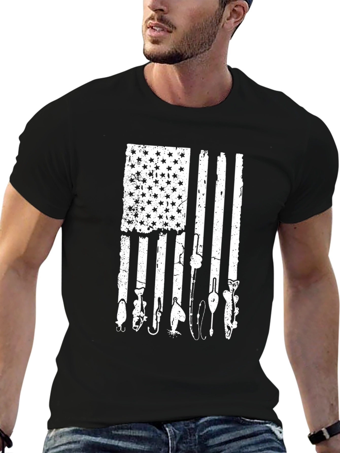Fishing American Flag Graphic Tee
