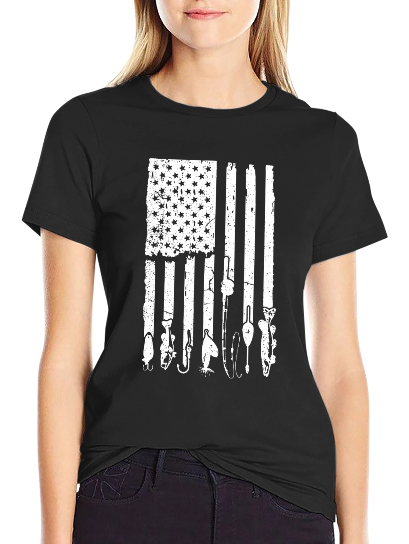 Fishing American Flag Graphic Tee
