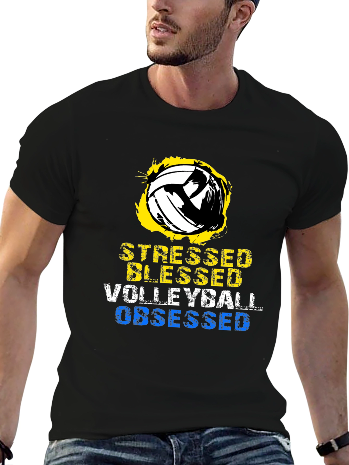 Stressed Blessed Volleyball Obsessed Graphic T-Shirt