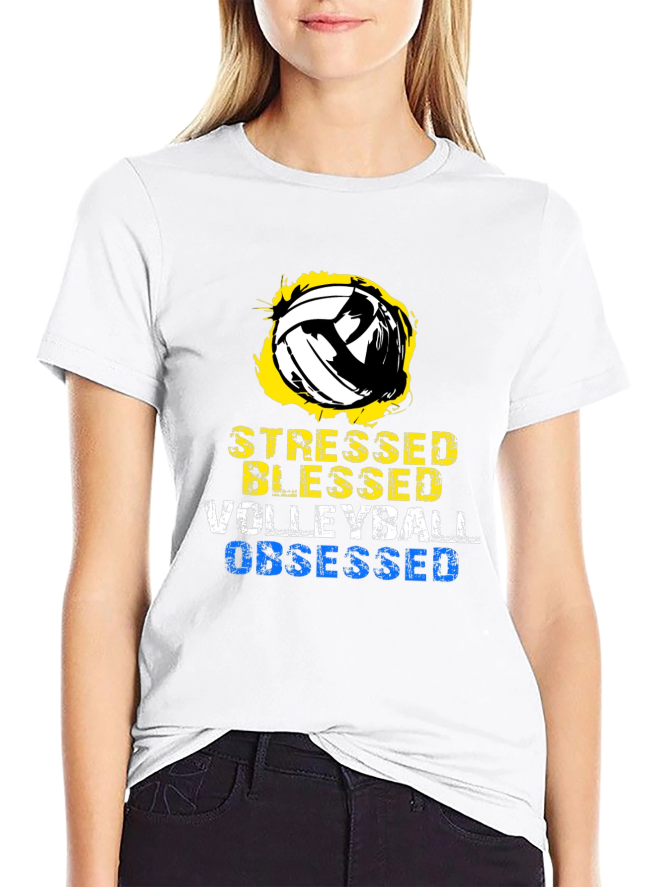 Stressed Blessed Volleyball Obsessed Graphic T-Shirt