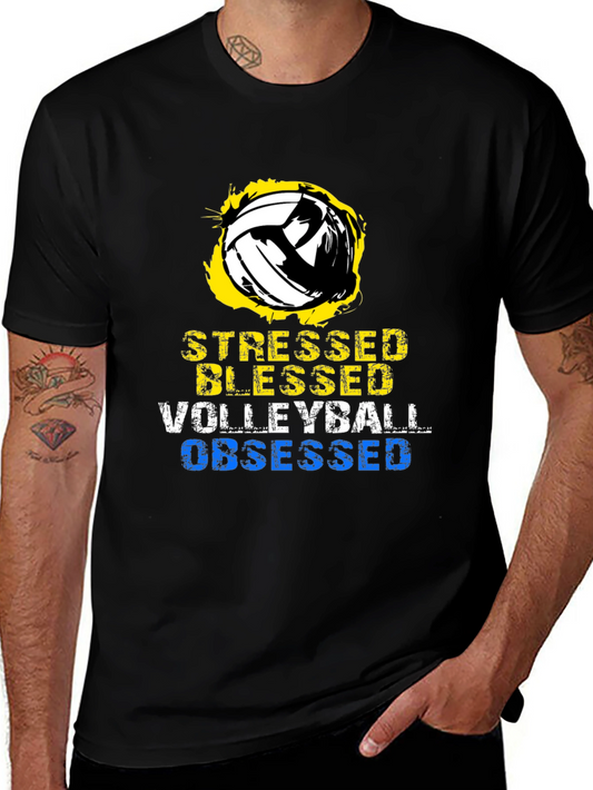 Stressed Blessed Volleyball Obsessed Graphic T-Shirt