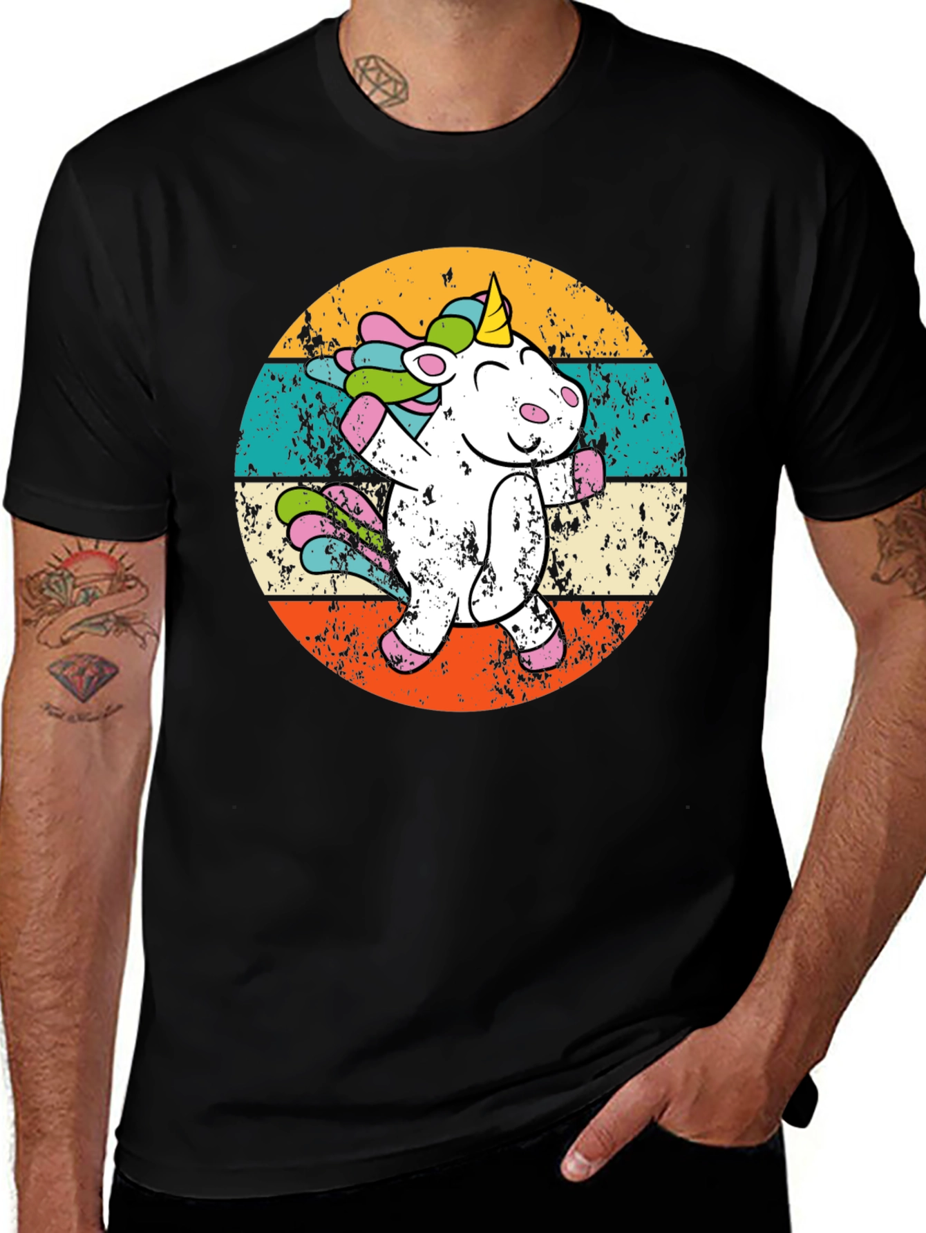 Unicorn Dabbing Retro Black T-Shirt