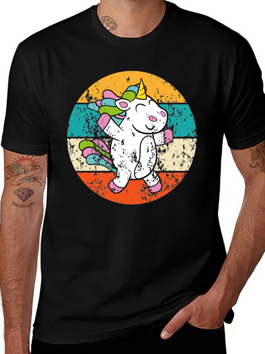 Unicorn Dabbing Retro Black T-Shirt