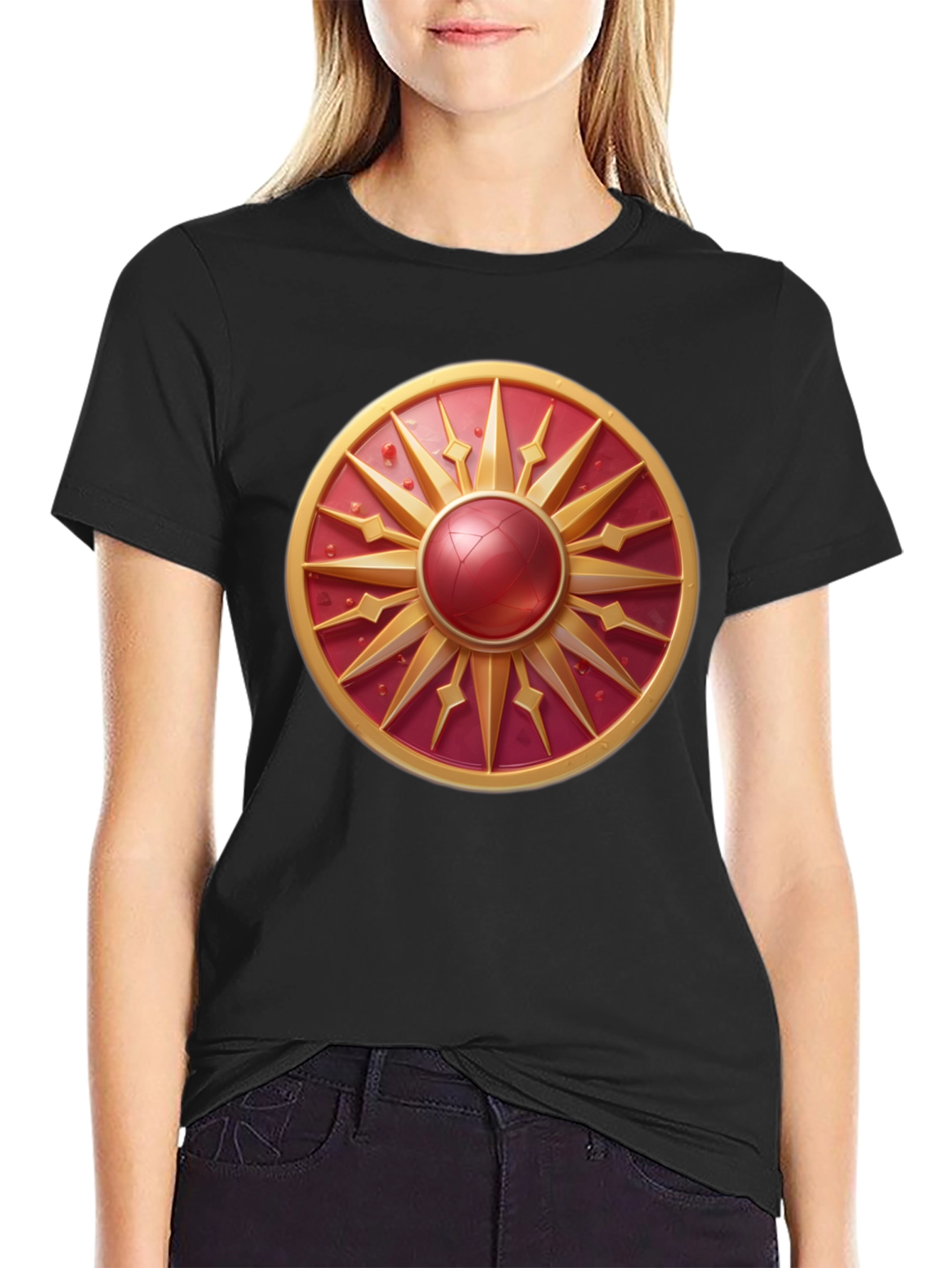 Sunburst Shield Graphic Tee - Bold Artistic Design