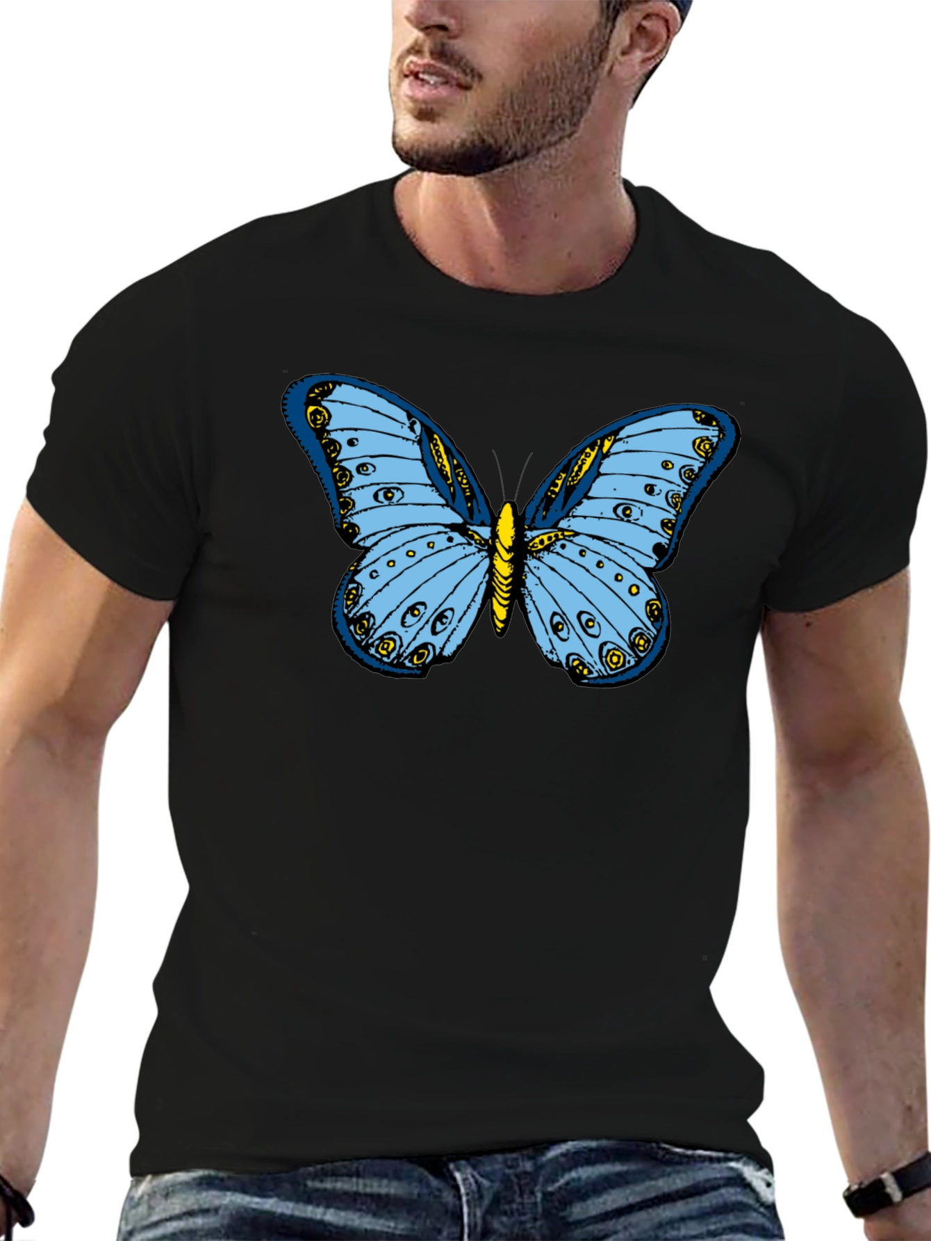 Butterfly Graphic Tee - Soft Black Cotton Shirt