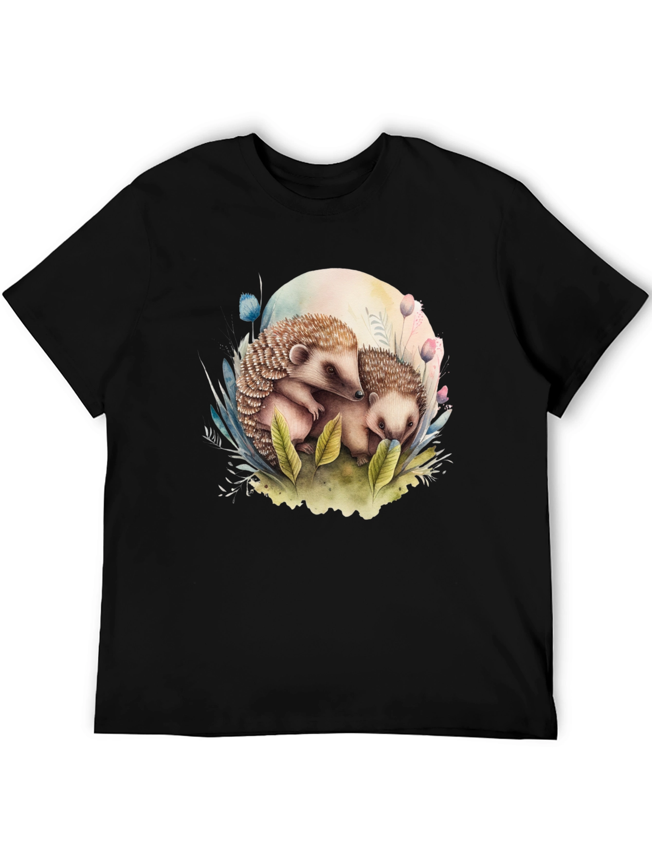 Cute Hedgehog Graphic Tee - Black