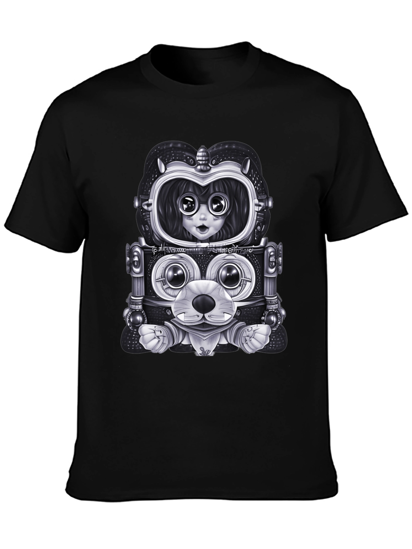 Robot Anime Graphic Tee - Mens Black Shirt
