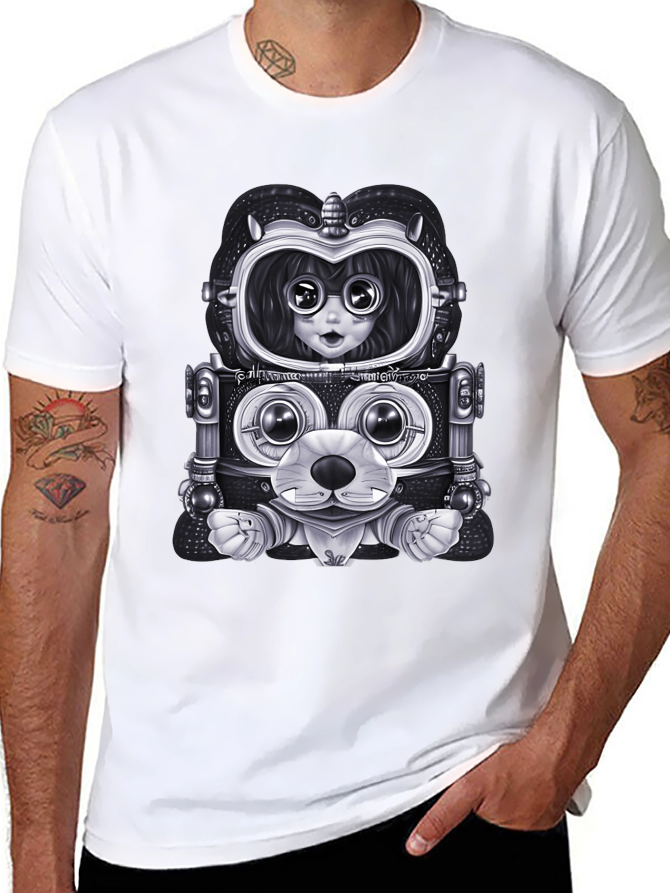Robot Anime Graphic Tee - Mens Black Shirt