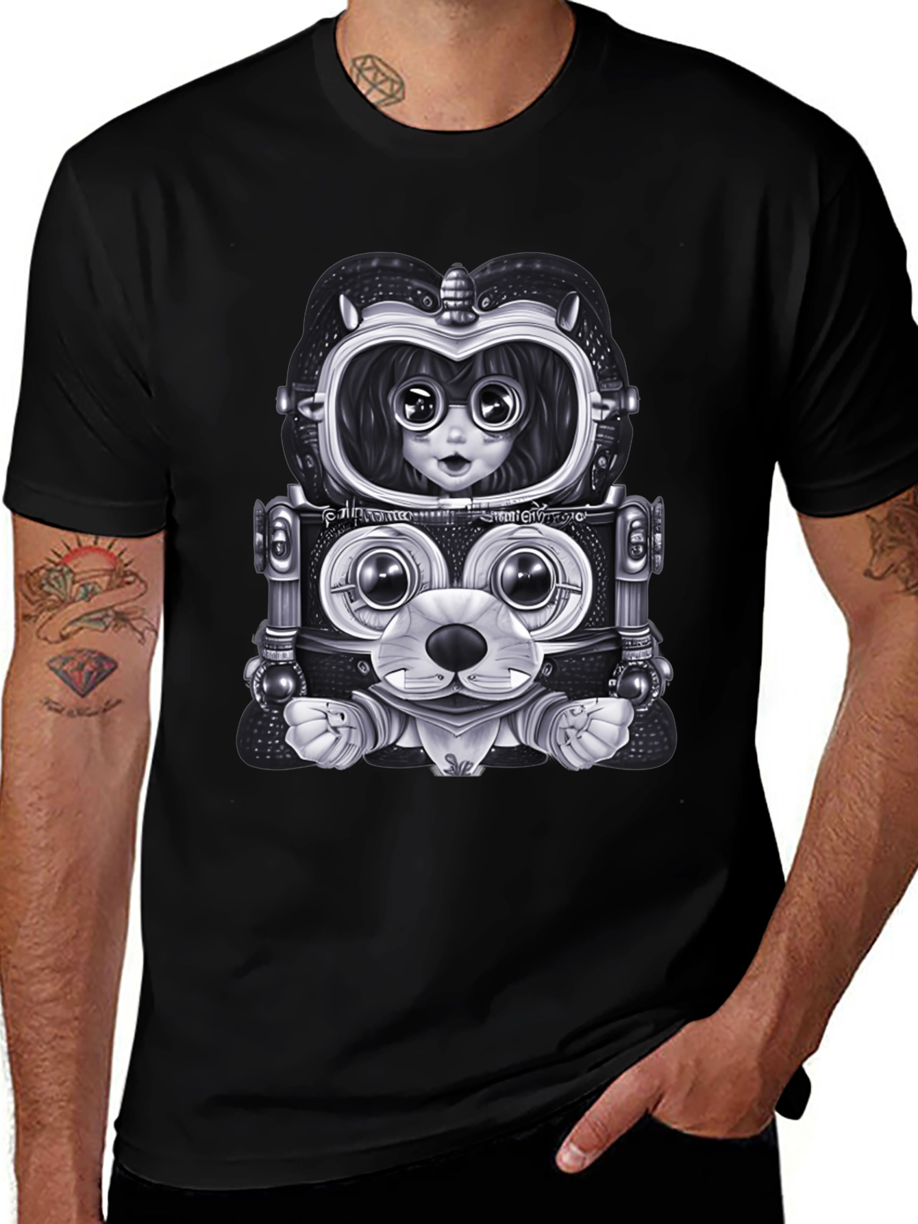 Robot Anime Graphic Tee - Mens Black Shirt