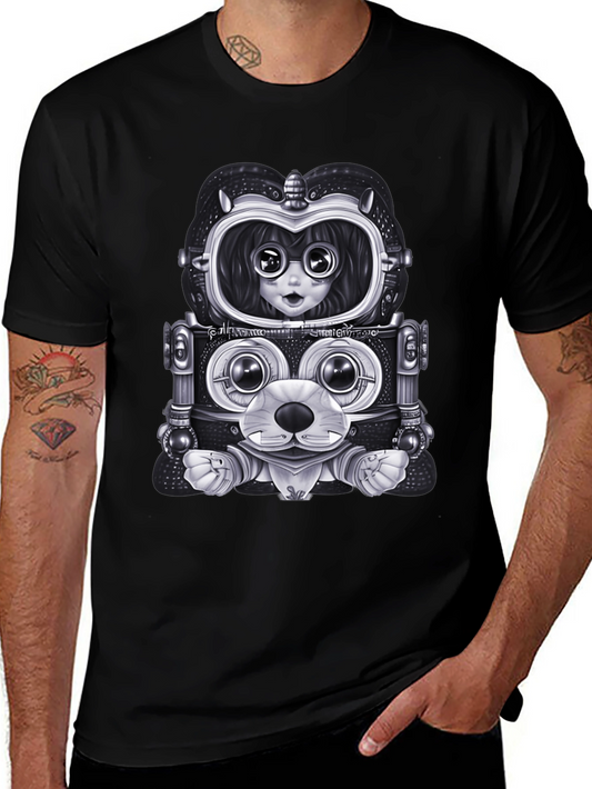 Robot Anime Graphic Tee - Mens Black Shirt