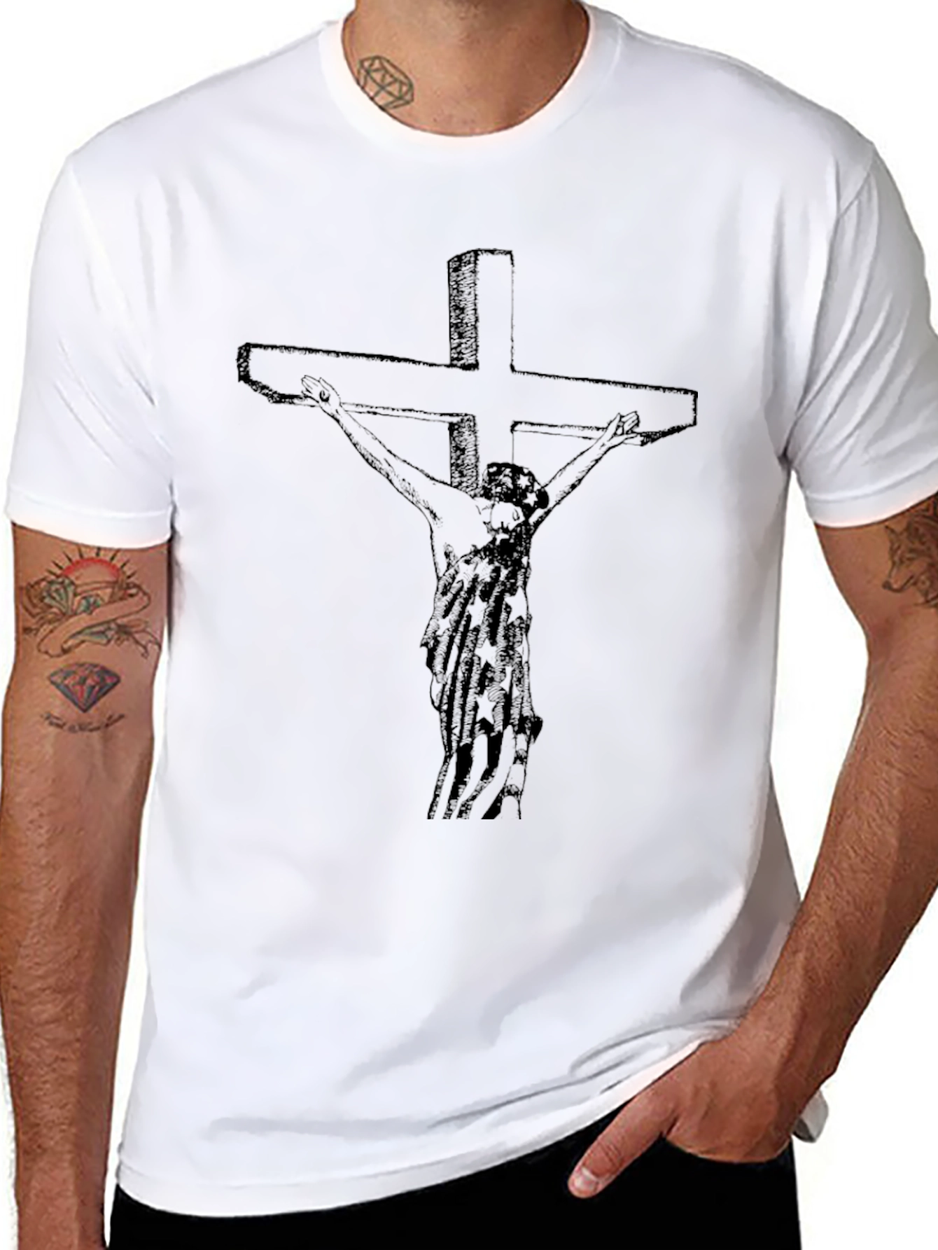 Crucifix Graphic T-Shirt - Black Cotton Tee