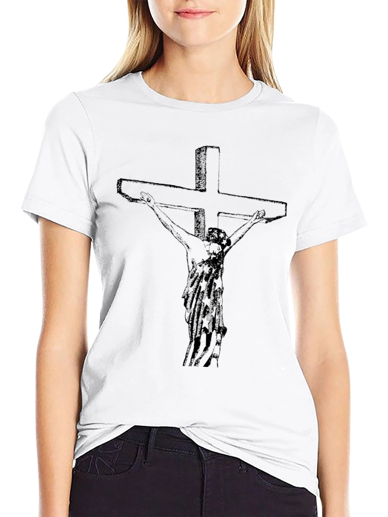 Crucifix Graphic T-Shirt - Black Cotton Tee
