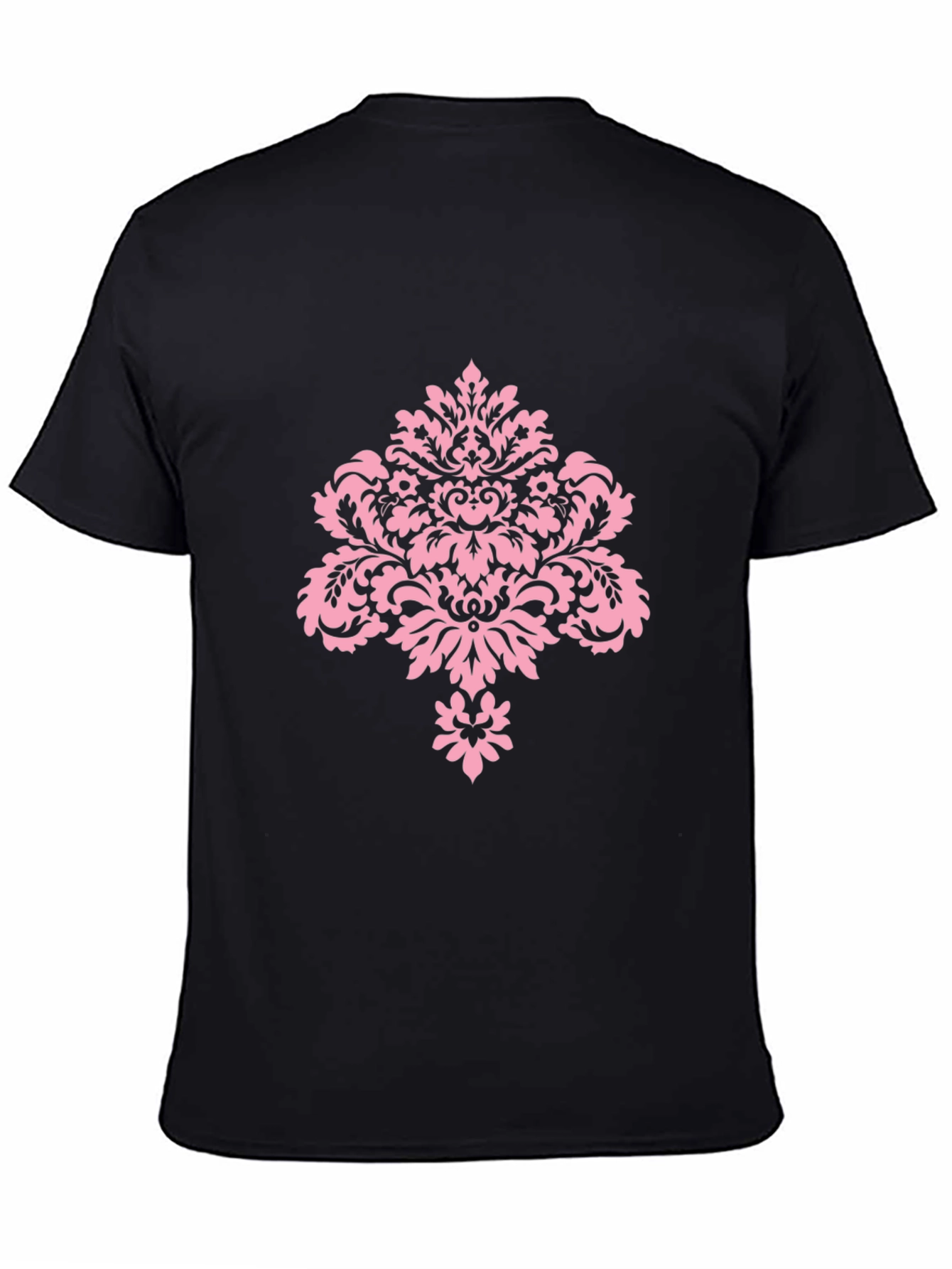 Stylish Black T-Shirt with Pink Damask Design