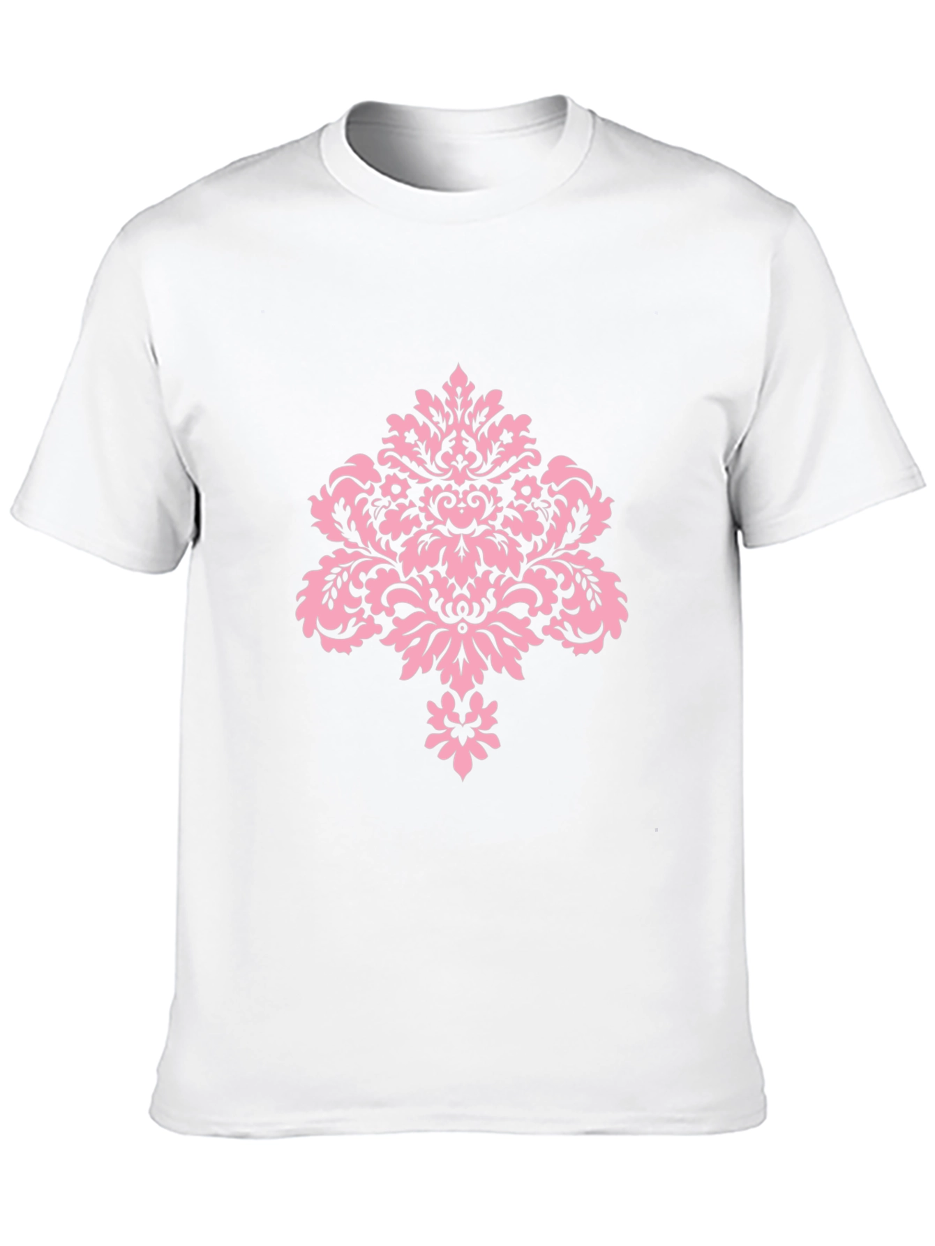 Stylish Black T-Shirt with Pink Damask Design