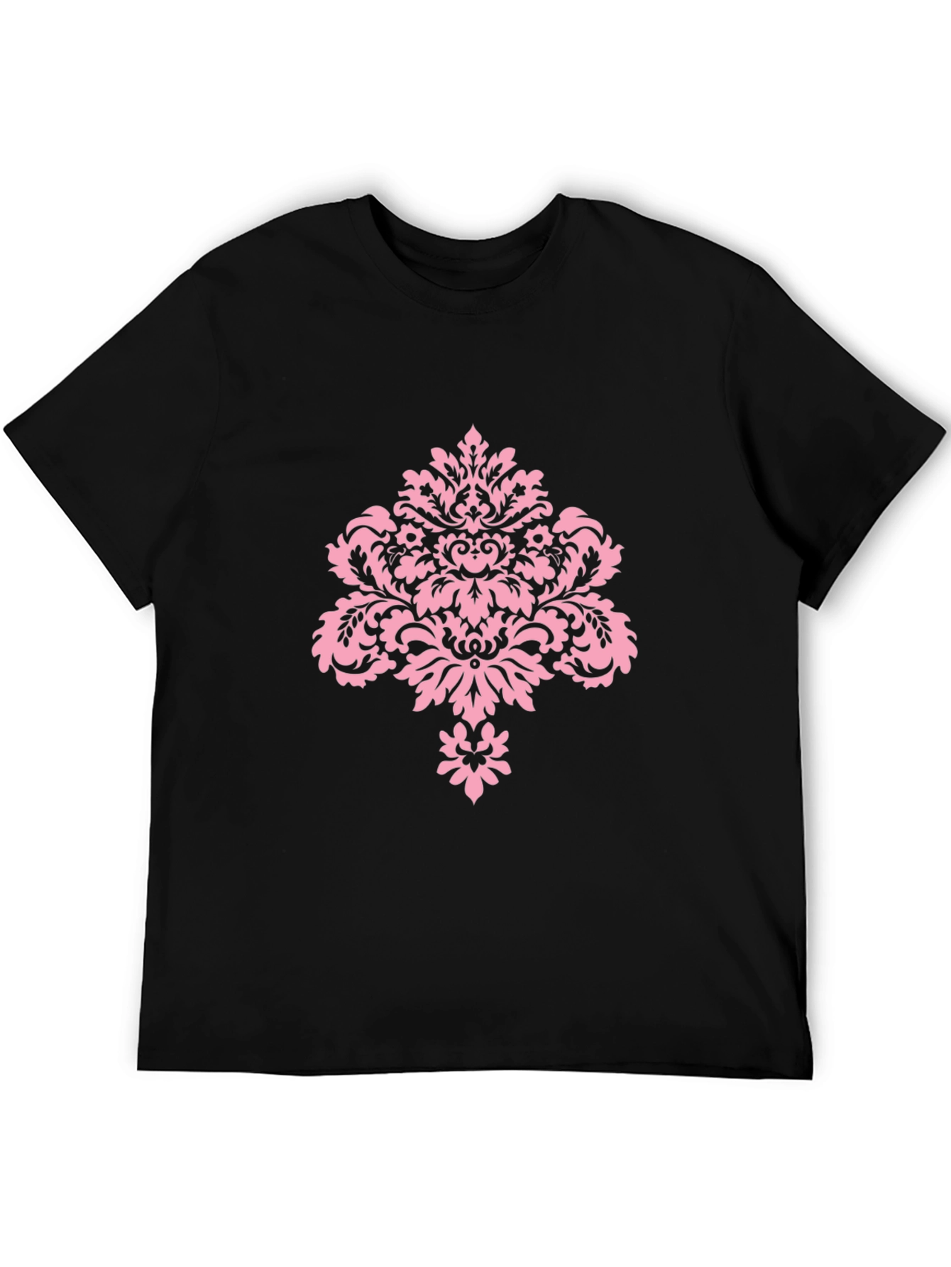 Stylish Black T-Shirt with Pink Damask Design