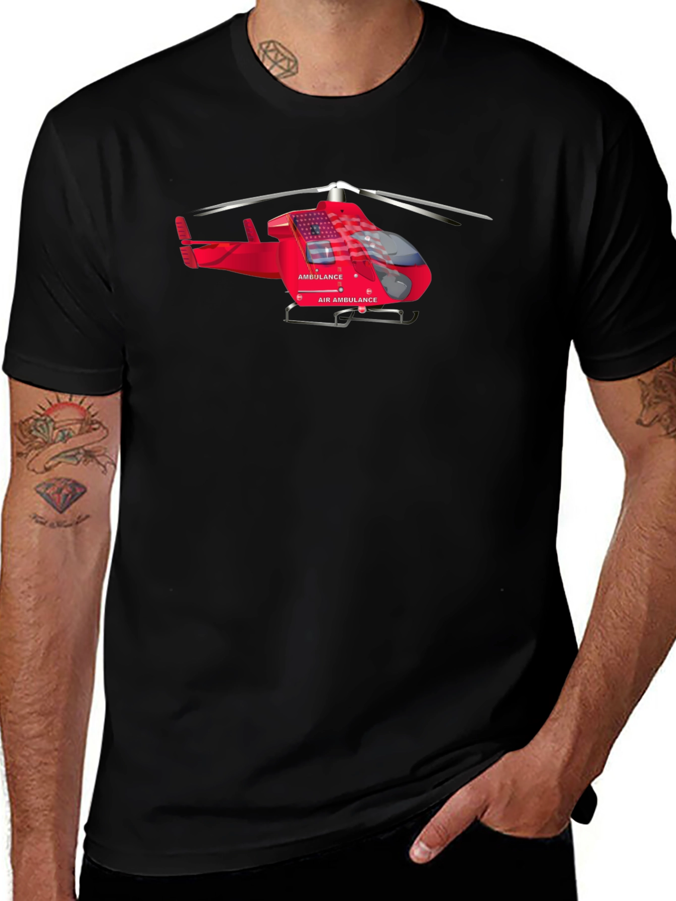 Air Ambulance Helicopter Graphic Tee - Black