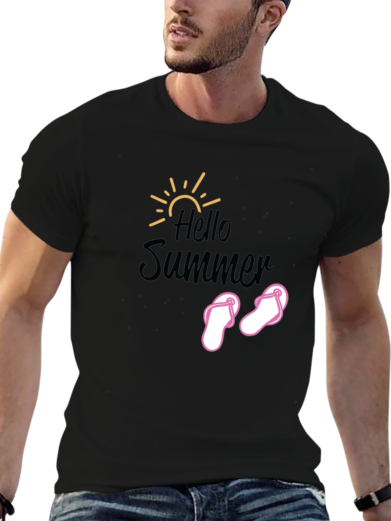 Hello Summer T-Shirt - Black Cotton Tee