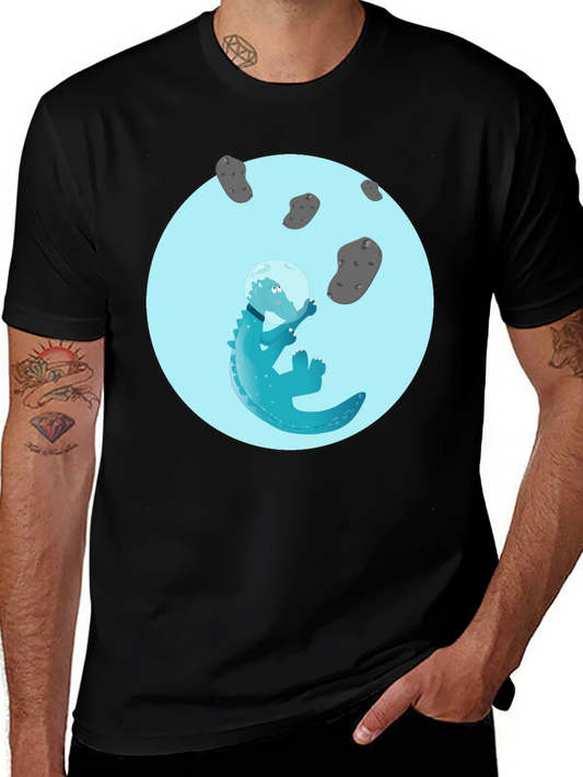 Astronaut Alligator Graphic Tee - Cool Space Reptile Design