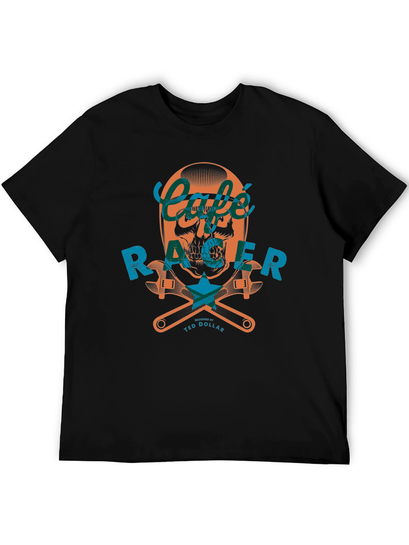 Cafe Racer Skull Graphic Tee - Black Cotton