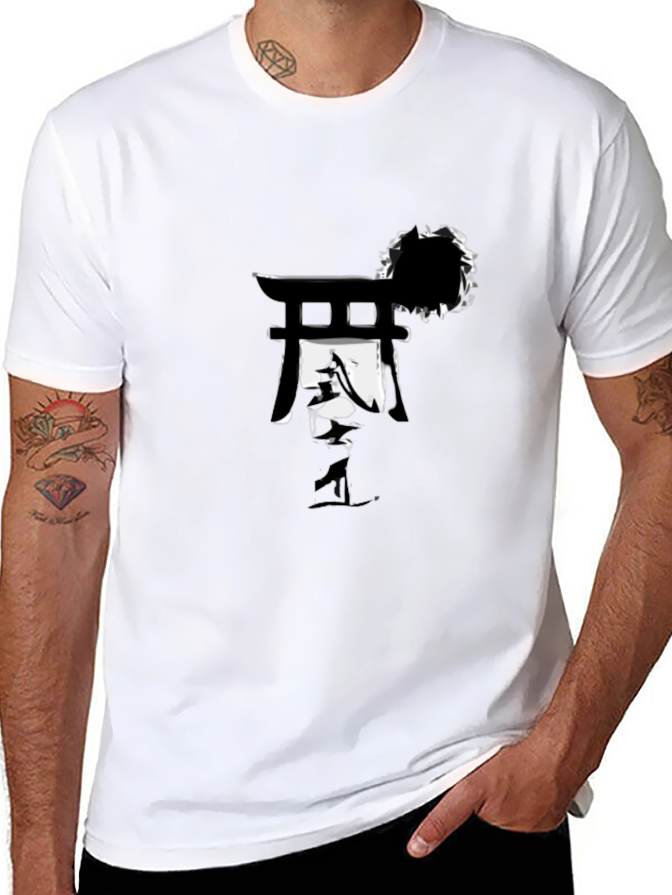 Modern Graphic Tee - Japanese Gate & Sun Design
