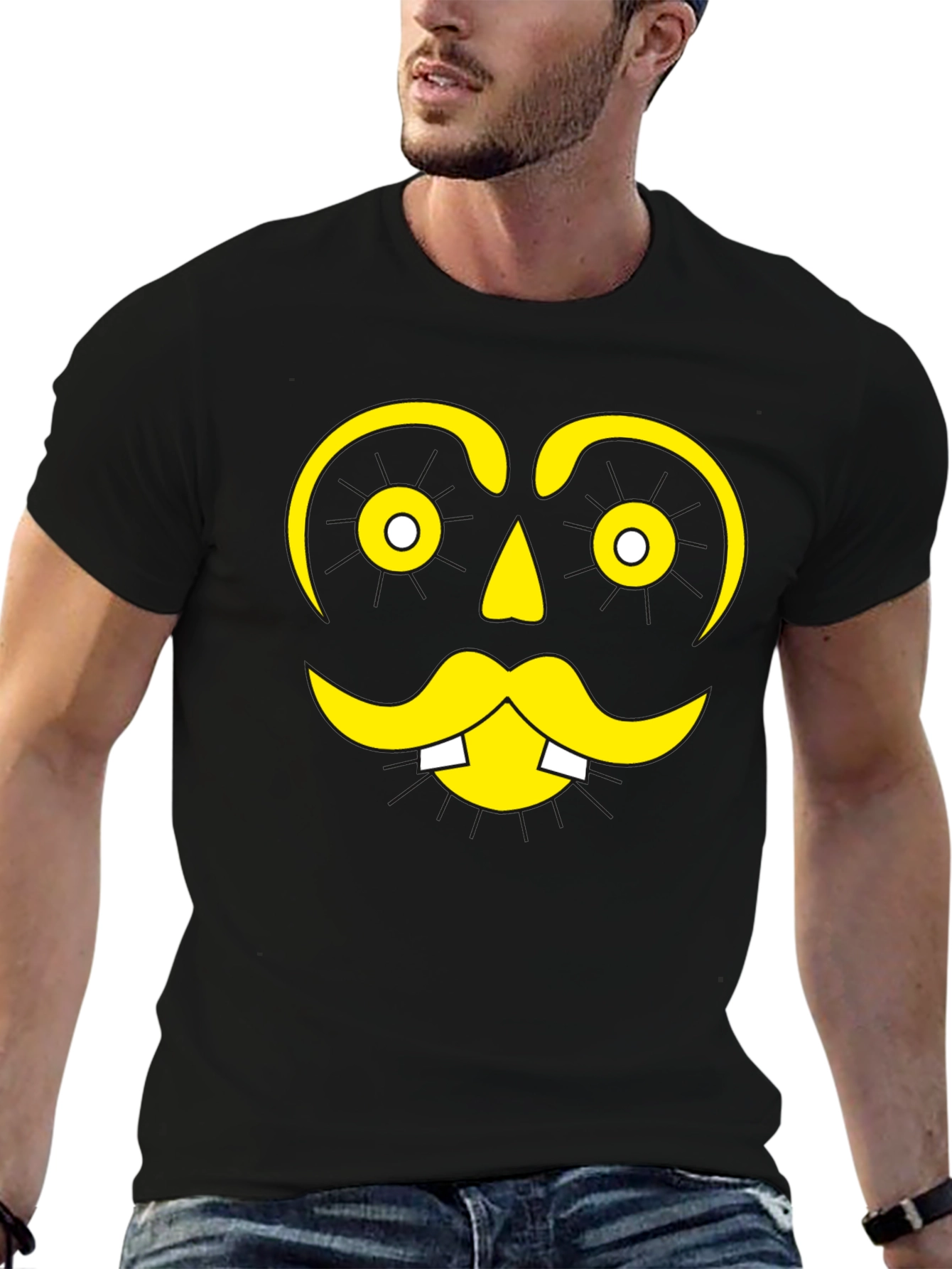Funny Face Graphic Tee - Black Cotton T-Shirt