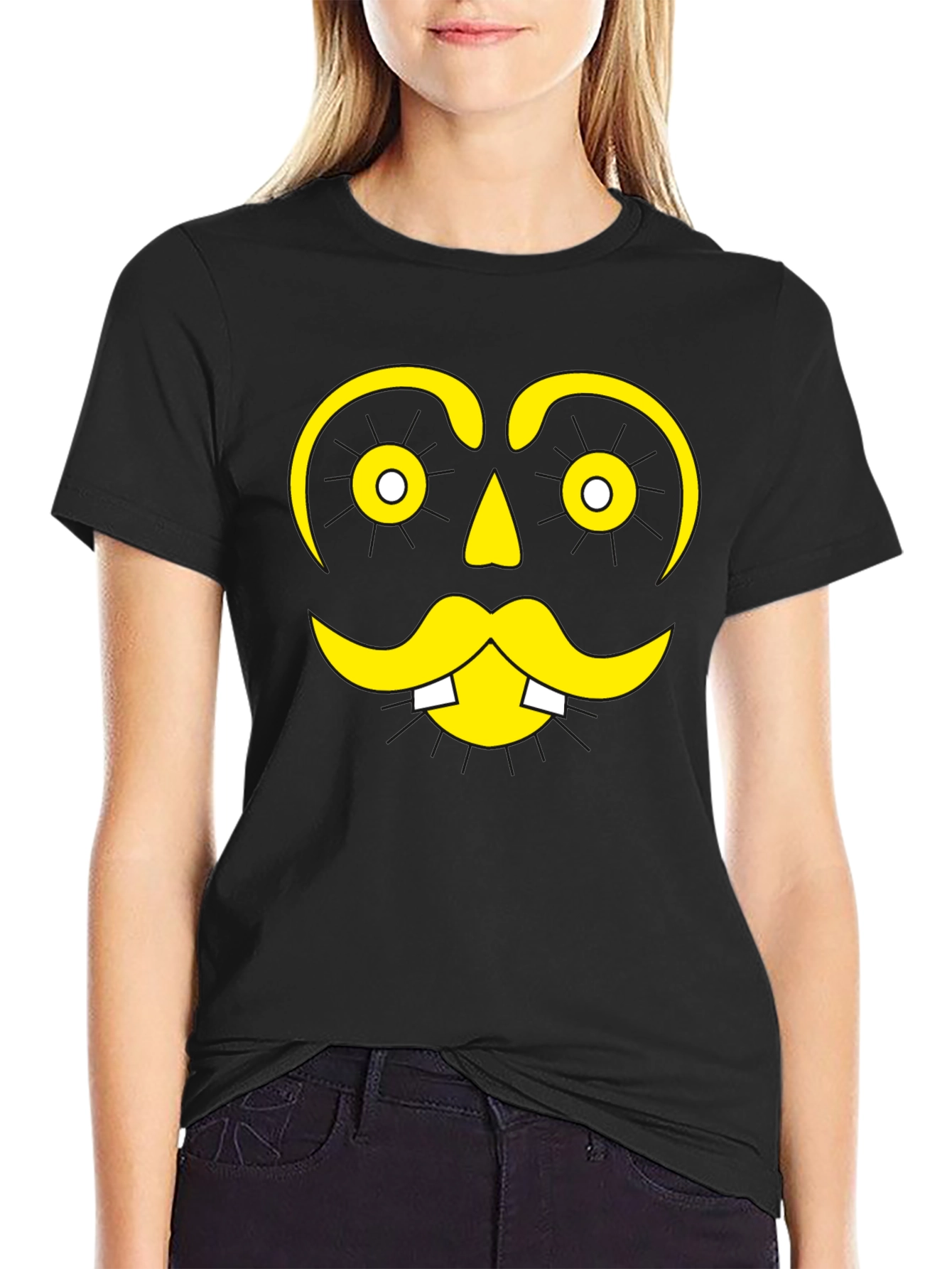 Funny Face Graphic Tee - Black Cotton T-Shirt