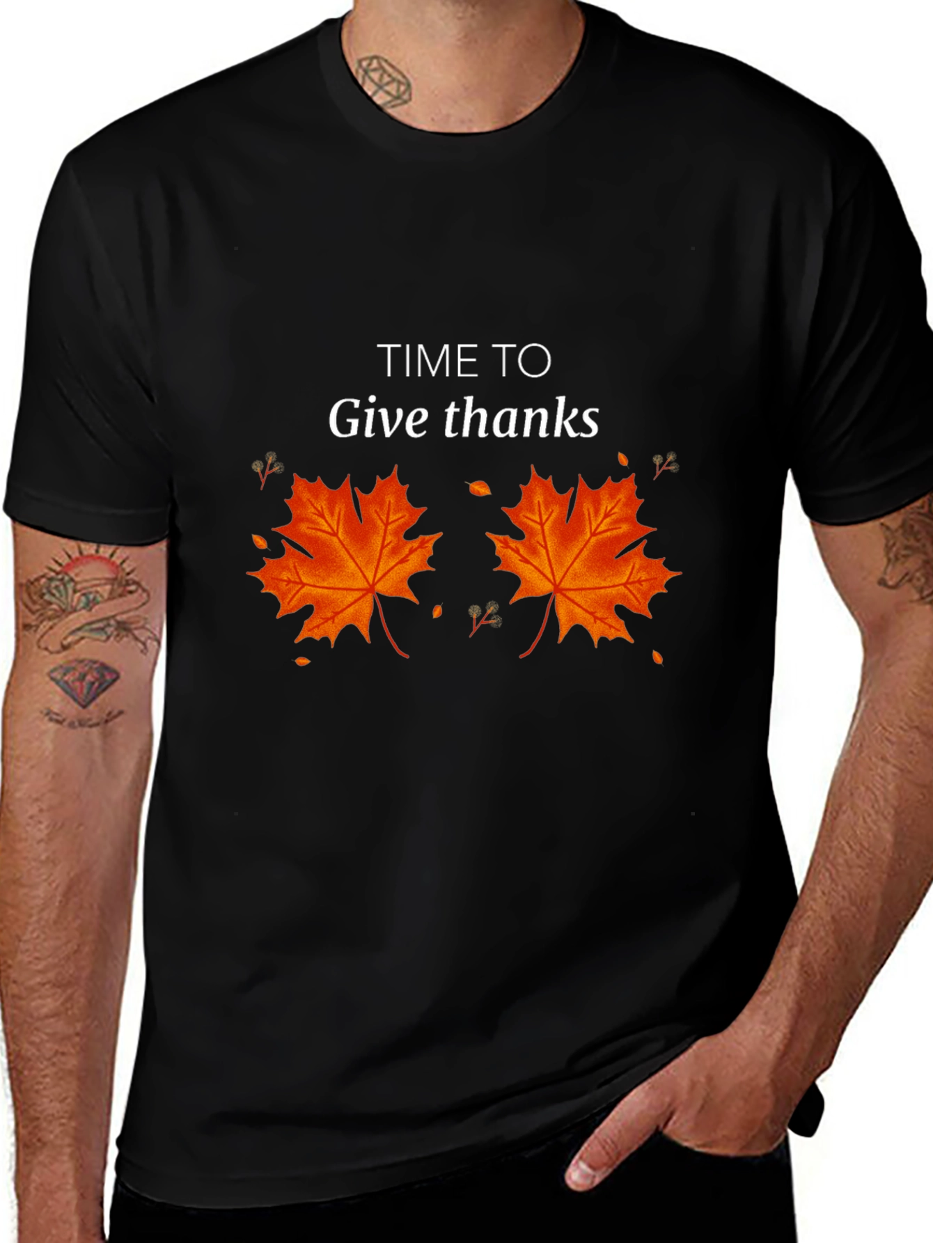Time To Give Thanks Thanksgiving Maple Leaf Tee