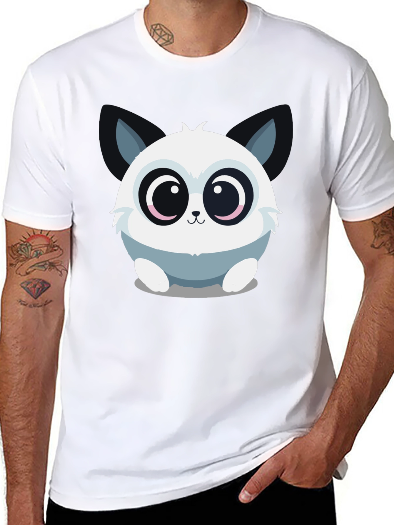 Cute Cartoon Animal Graphic Black T-Shirt