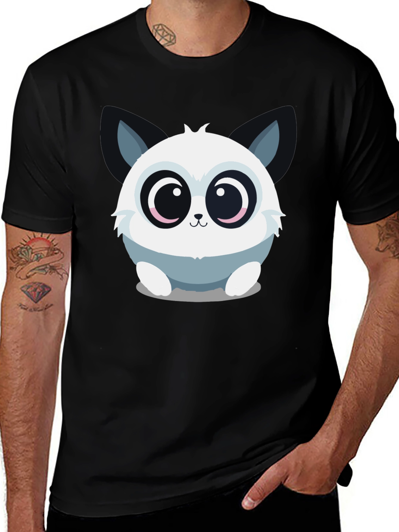 Cute Cartoon Animal Graphic Black T-Shirt