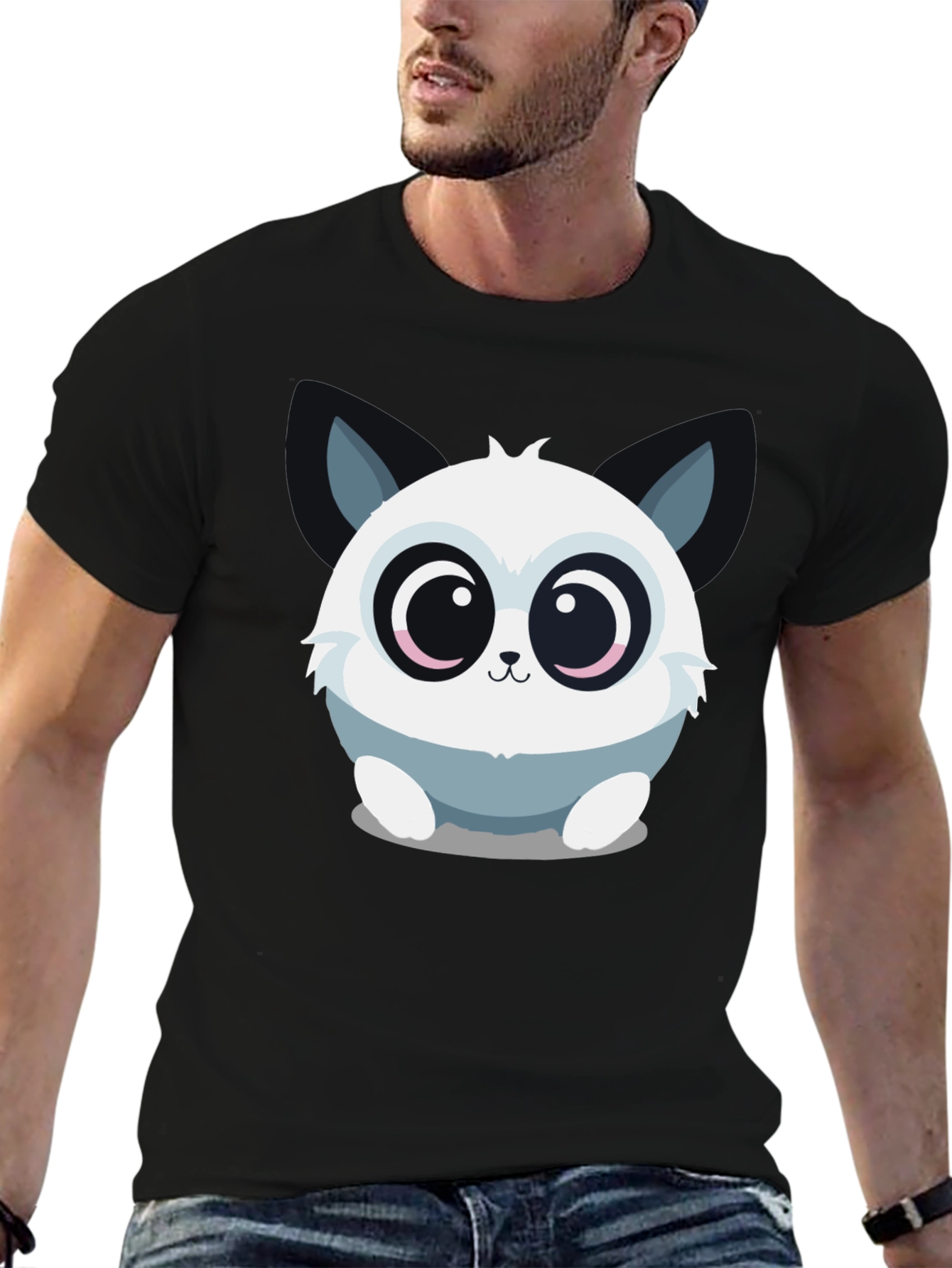 Cute Cartoon Animal Graphic Black T-Shirt