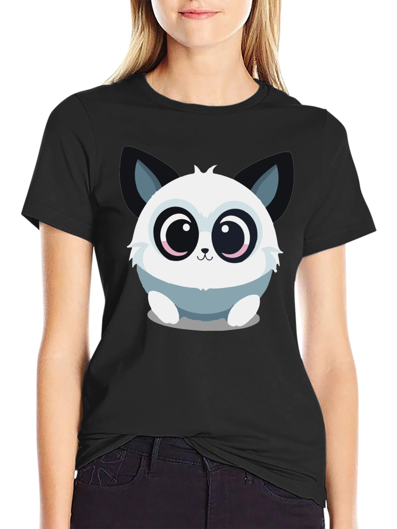 Cute Cartoon Animal Graphic Black T-Shirt