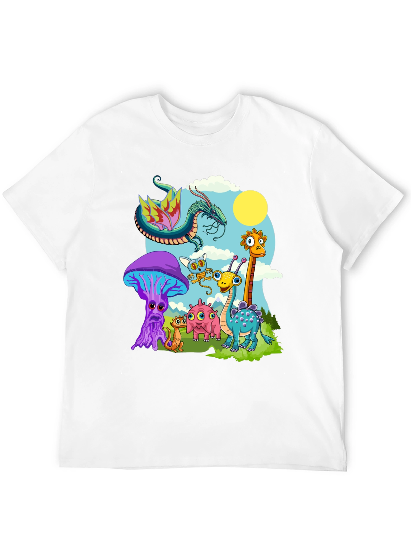 Whimsical Cartoon Creature Black T-Shirt