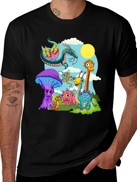 Whimsical Cartoon Creature Black T-Shirt