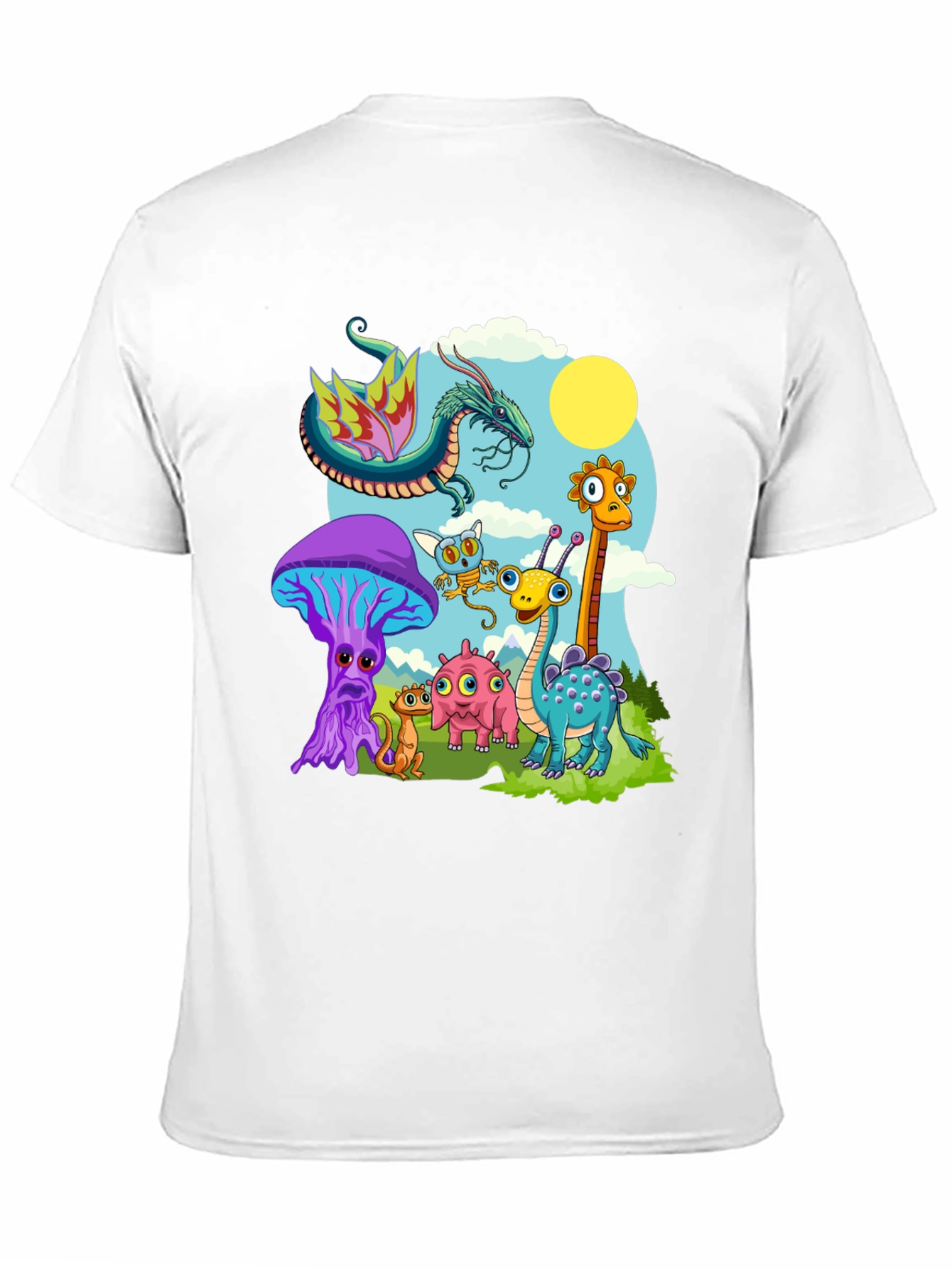 Whimsical Cartoon Creature Black T-Shirt