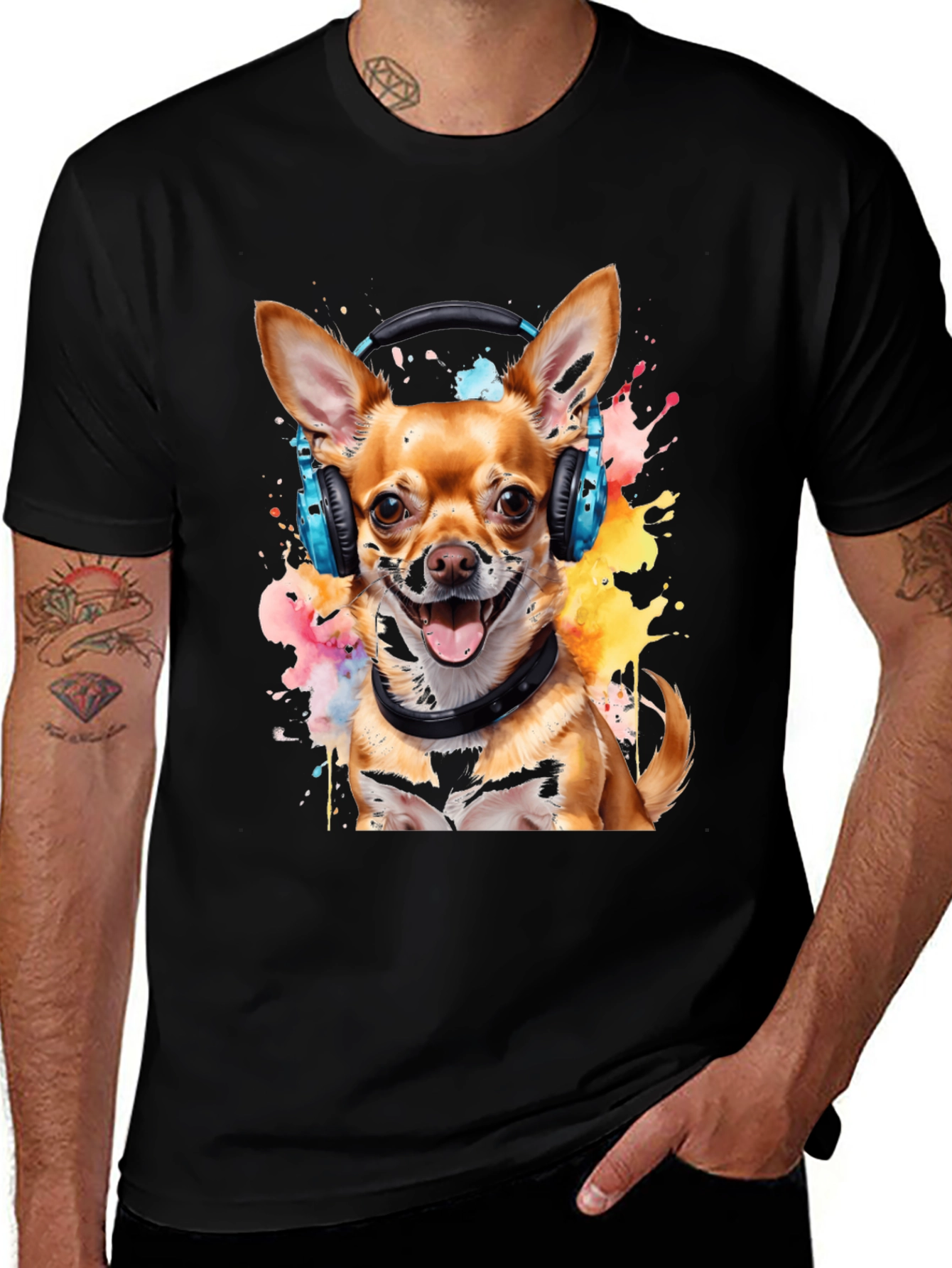 Dog Wearing Headphones Graphic T-Shirt