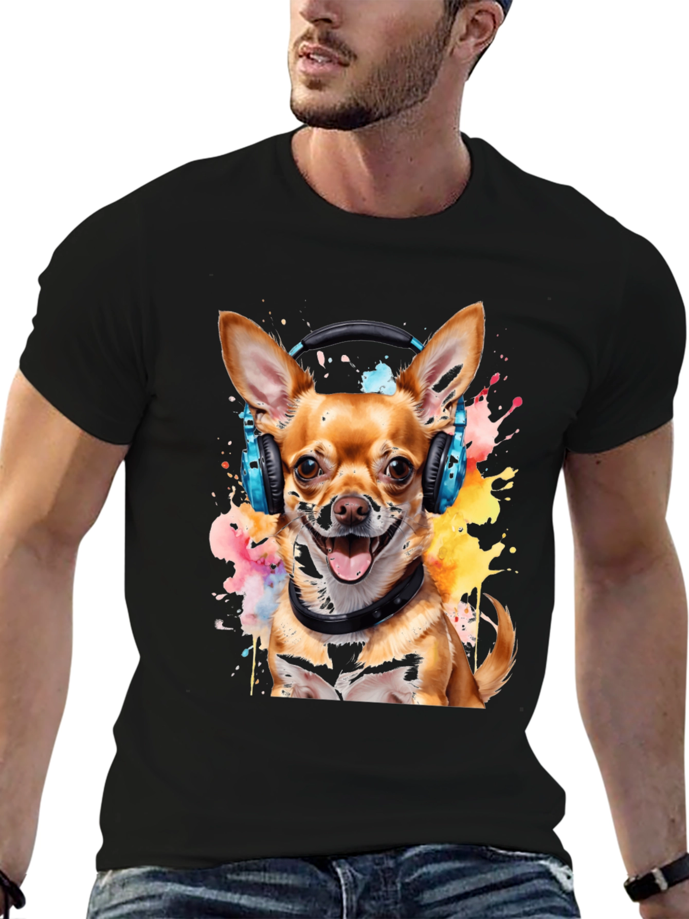 Dog Wearing Headphones Graphic T-Shirt