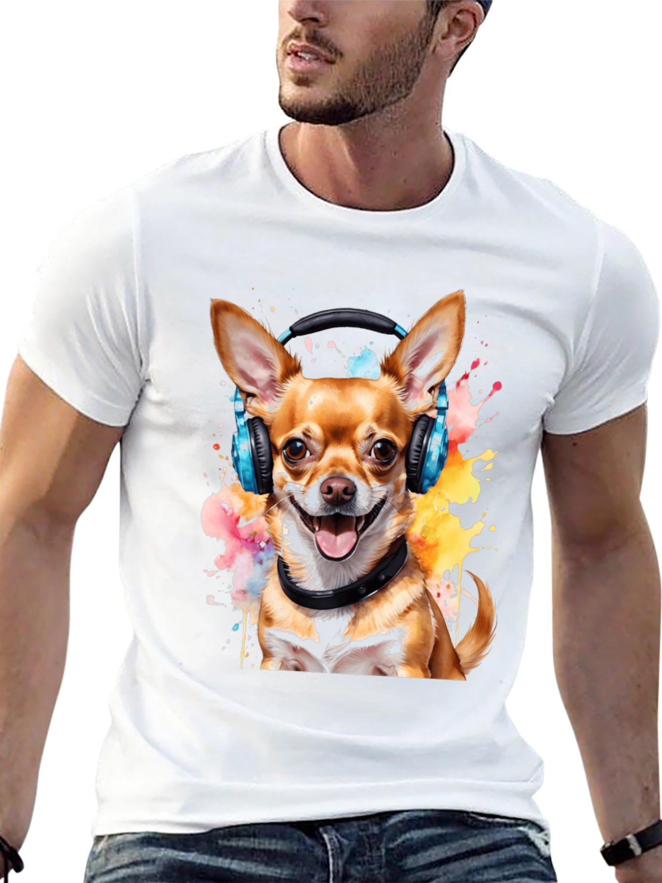 Dog Wearing Headphones Graphic T-Shirt
