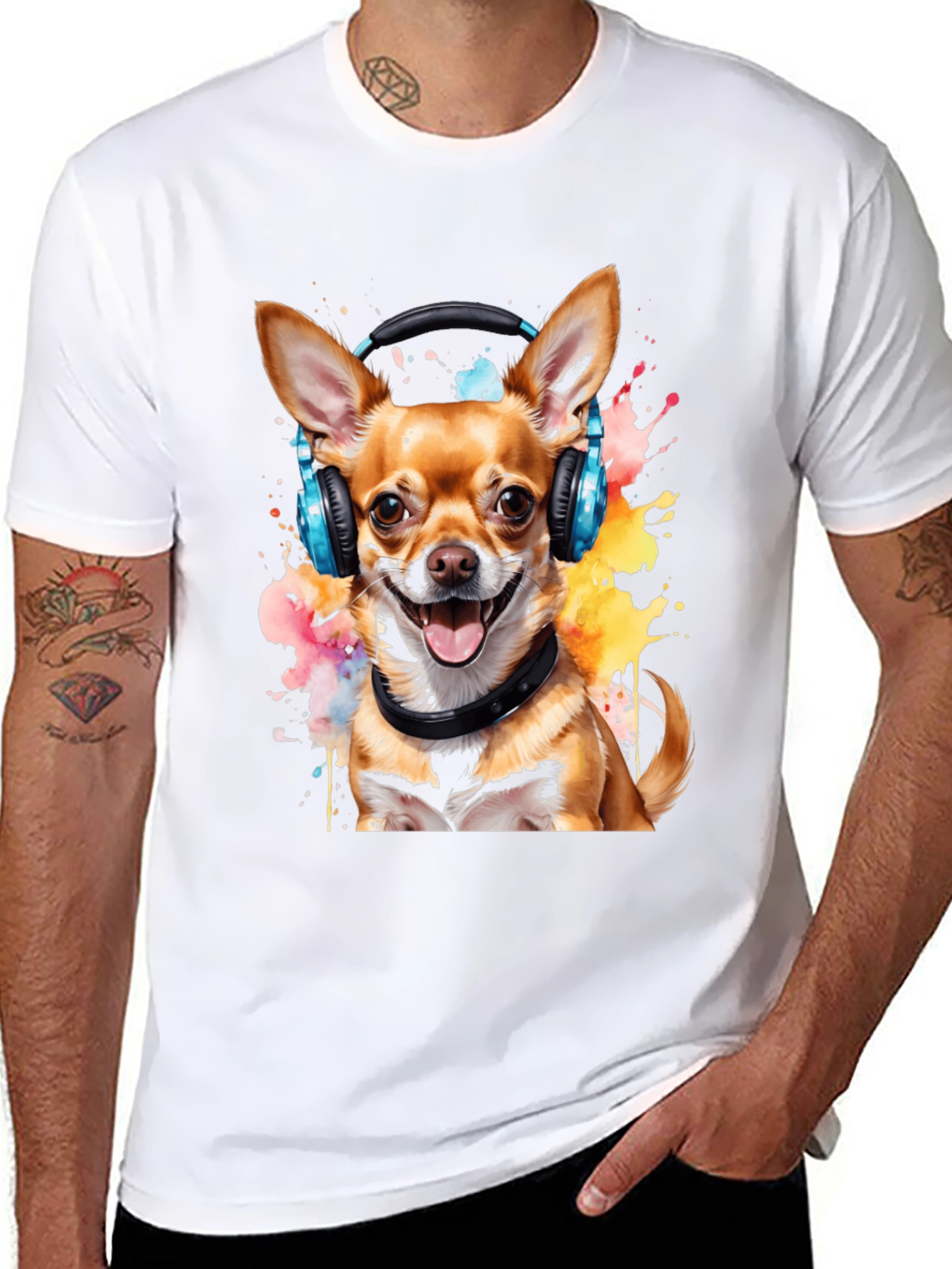 Dog Wearing Headphones Graphic T-Shirt