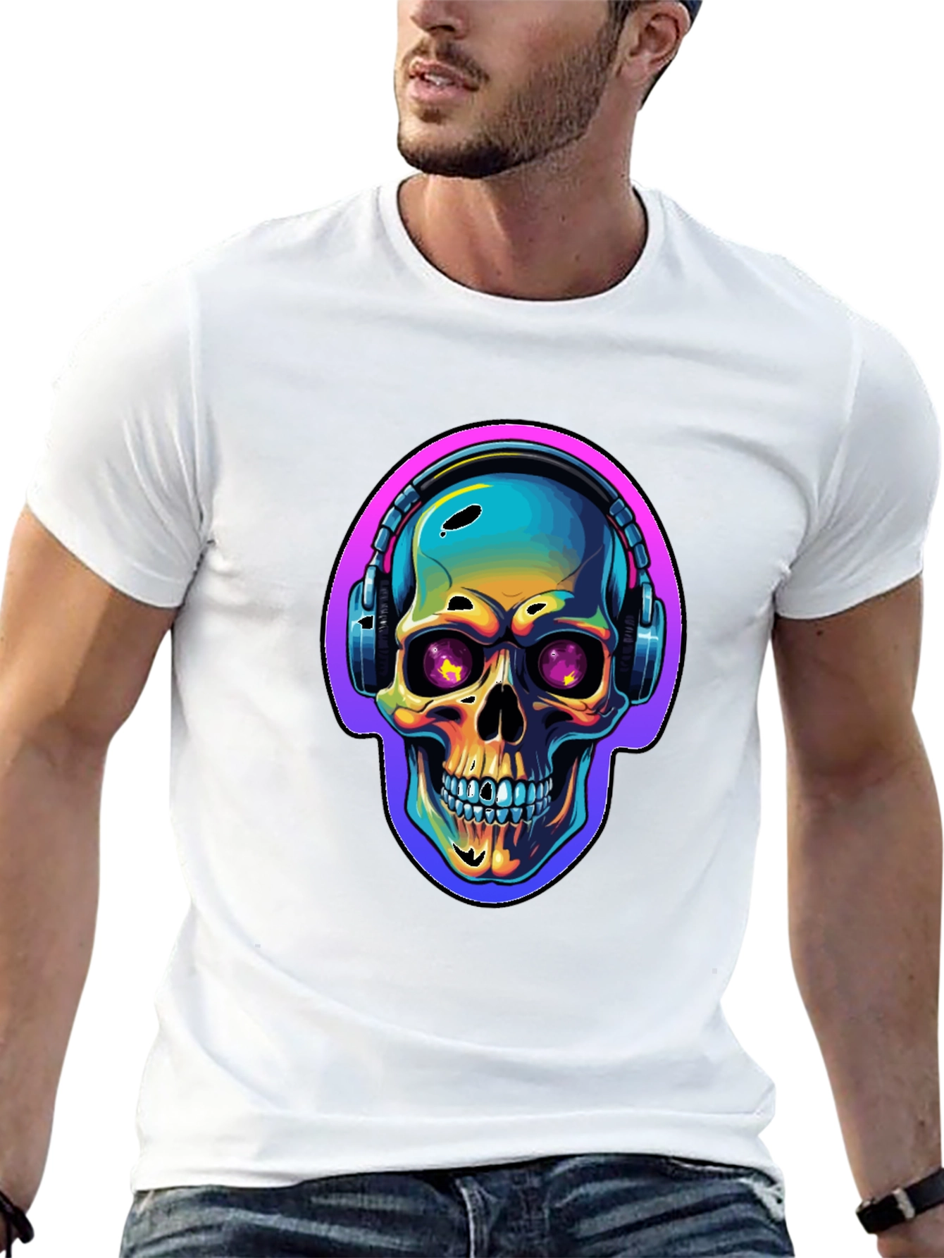 Skull with Headphones Graphic Tee